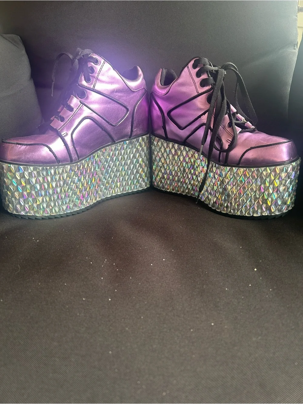 Purple Iridescent Platform Lace-Up Sneakers